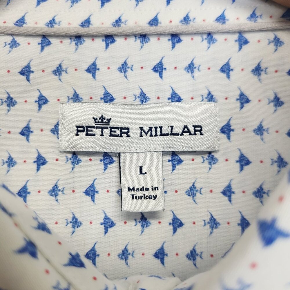 Peter Millar Shirt Mens Large Catch Of The Day Pocket Sport Button Down Preppy - Picture 6 of 10